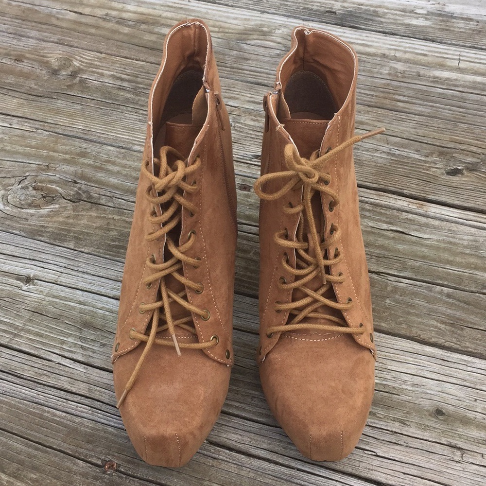 Cognac Lace-Up Ankle Boots
